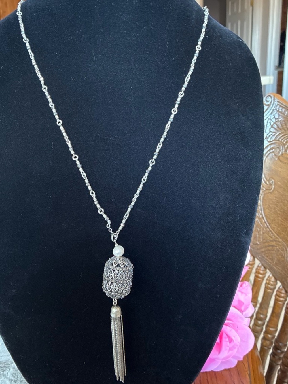 Lucky Brand Silver Filigree Tassel Pendant Necklace